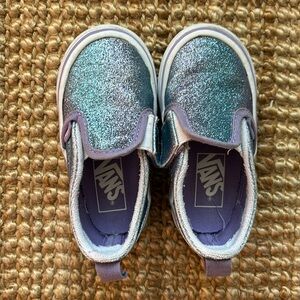 Super Cute Vans Slip On With Velcro Purple Blue Sparkle Shoes Size Toddler 6
